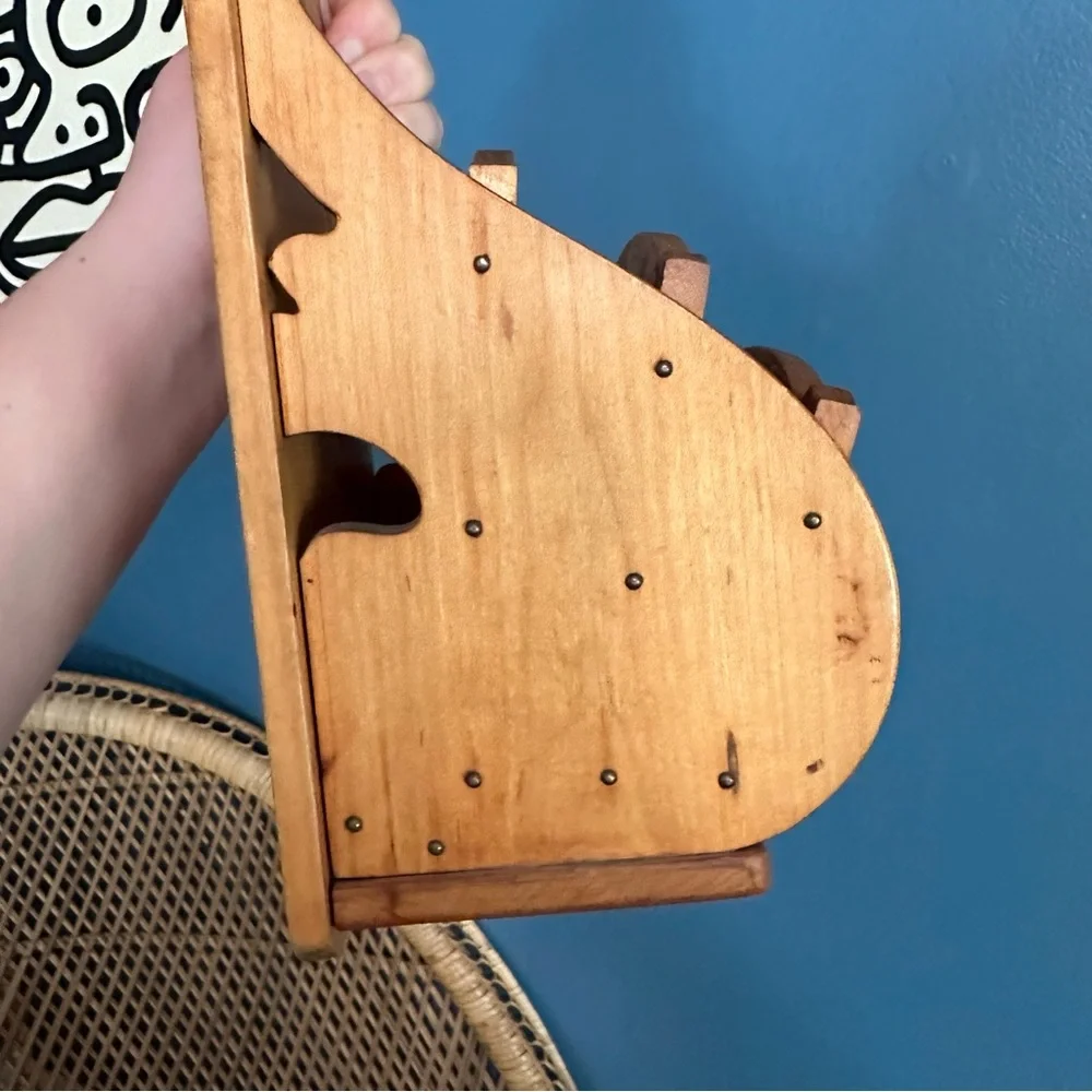 Vintage Handcrafted Natural Finish Wood Mail Sorter Recipe Card Wall Hanger